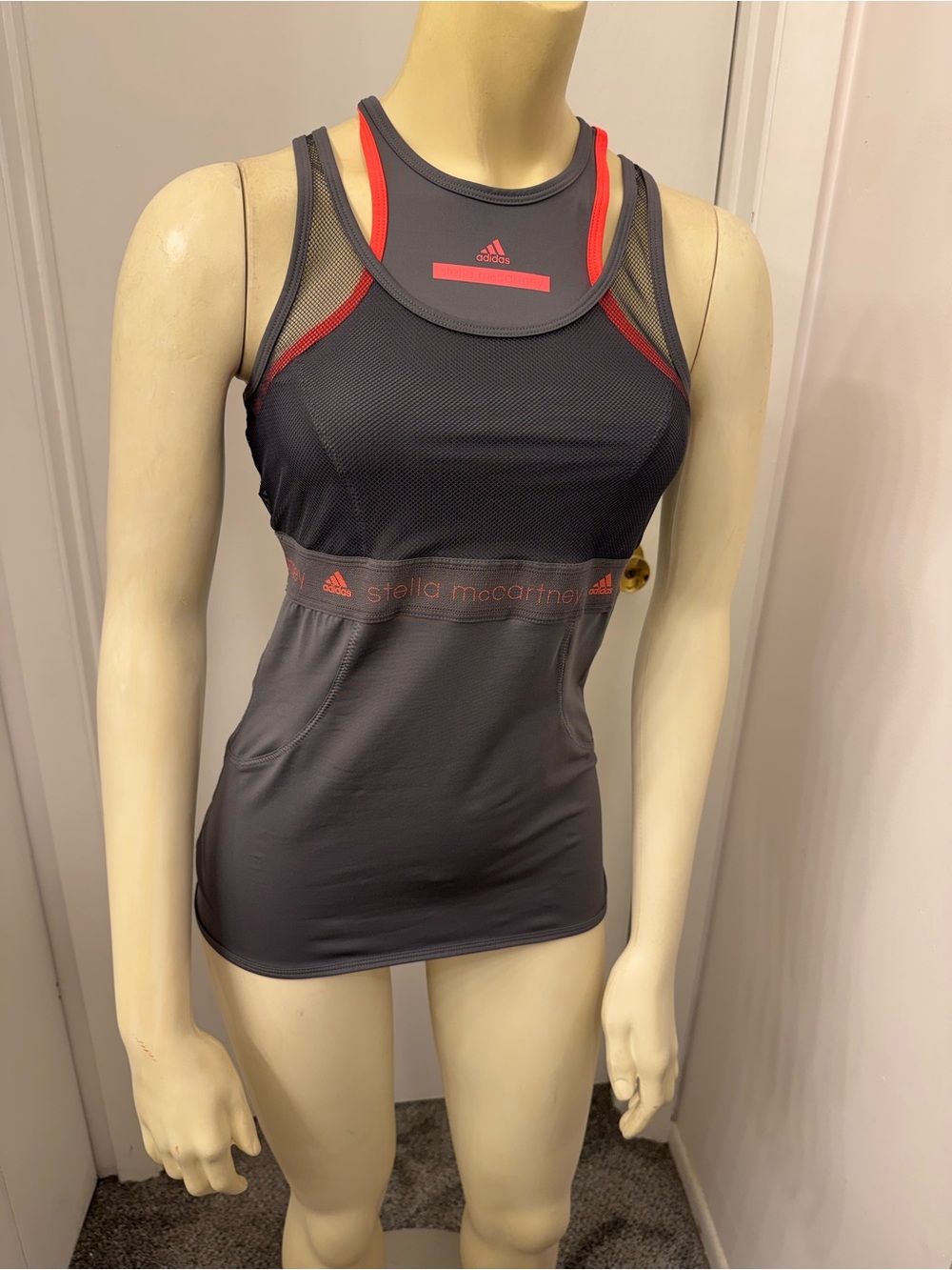 Adidas by Stella McCartney Charcoal Gray Tank with Red Accents